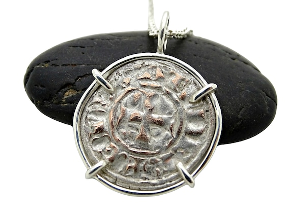 Collier Pendentif Pièce De Monnaie - Denier Des Templiers - Fait Main - Livré Avec Pochette