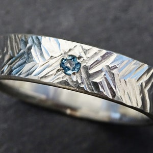 Hammered Sterling Silver Gemstone Ring: Custom Chevron Wedding Band