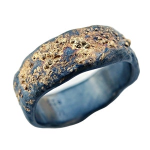 celtic wedding band for men, molten wedding ring gold silver, viking wedding band gold fused ring, rustic mens ring, galaxy ring for men