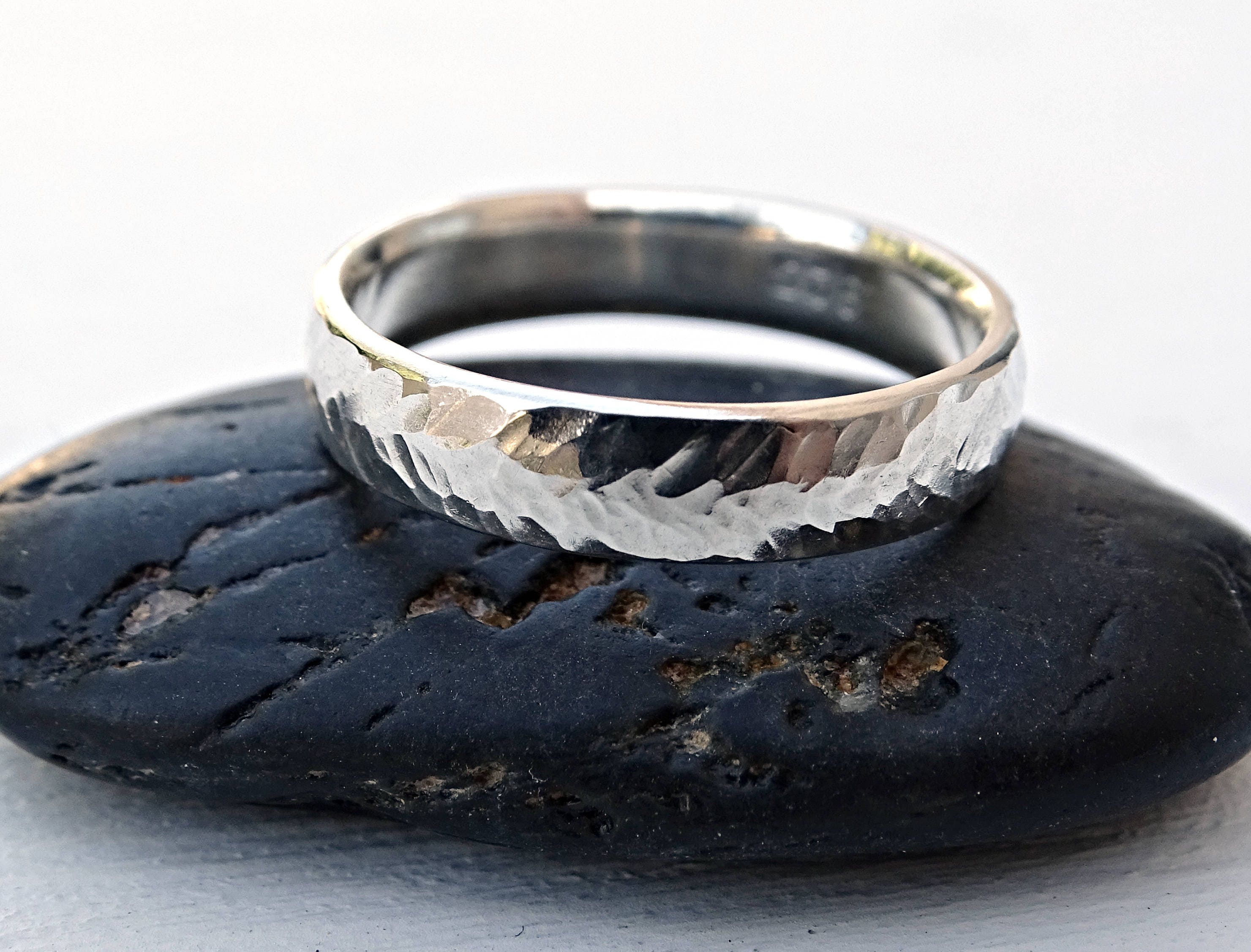Silver Wedding Ring Men Chevron Ring Silver Forged Ring | Etsy