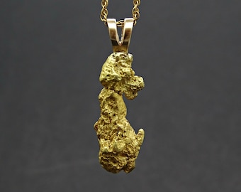 natural gold nugget pendant, raw gold nugget necklace, real gold nugget pendant, Alaska gold nugget necklace, gold miner pendant gift