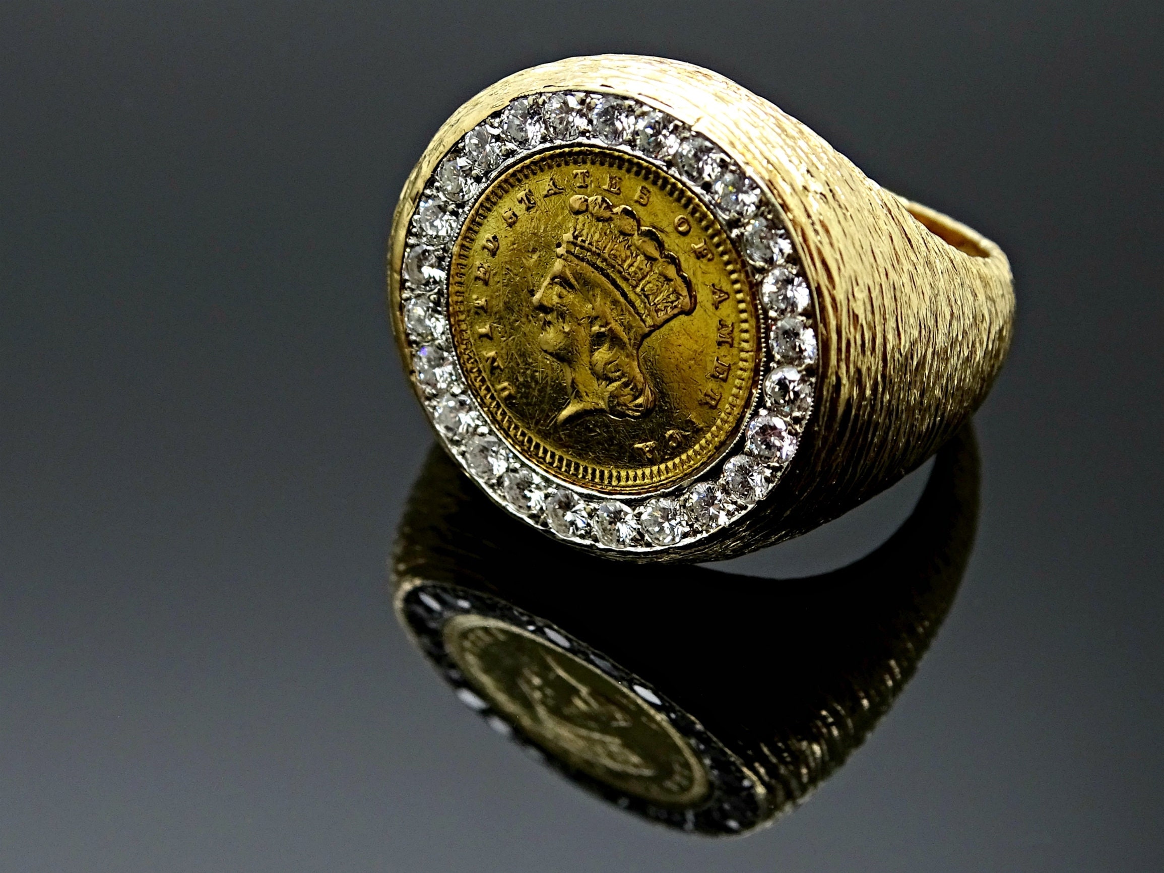 14K Gold nugget men coin ring size 9.75 13.4g 5 dollar 1/10 oz 22k  American... | eBay