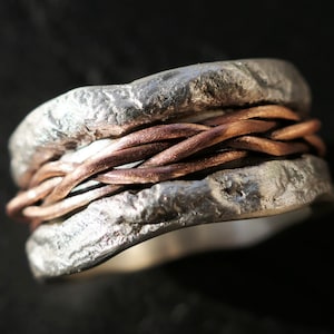 Braided Copper Inlay Sterling Silver Ring - Rustic Wedding Band