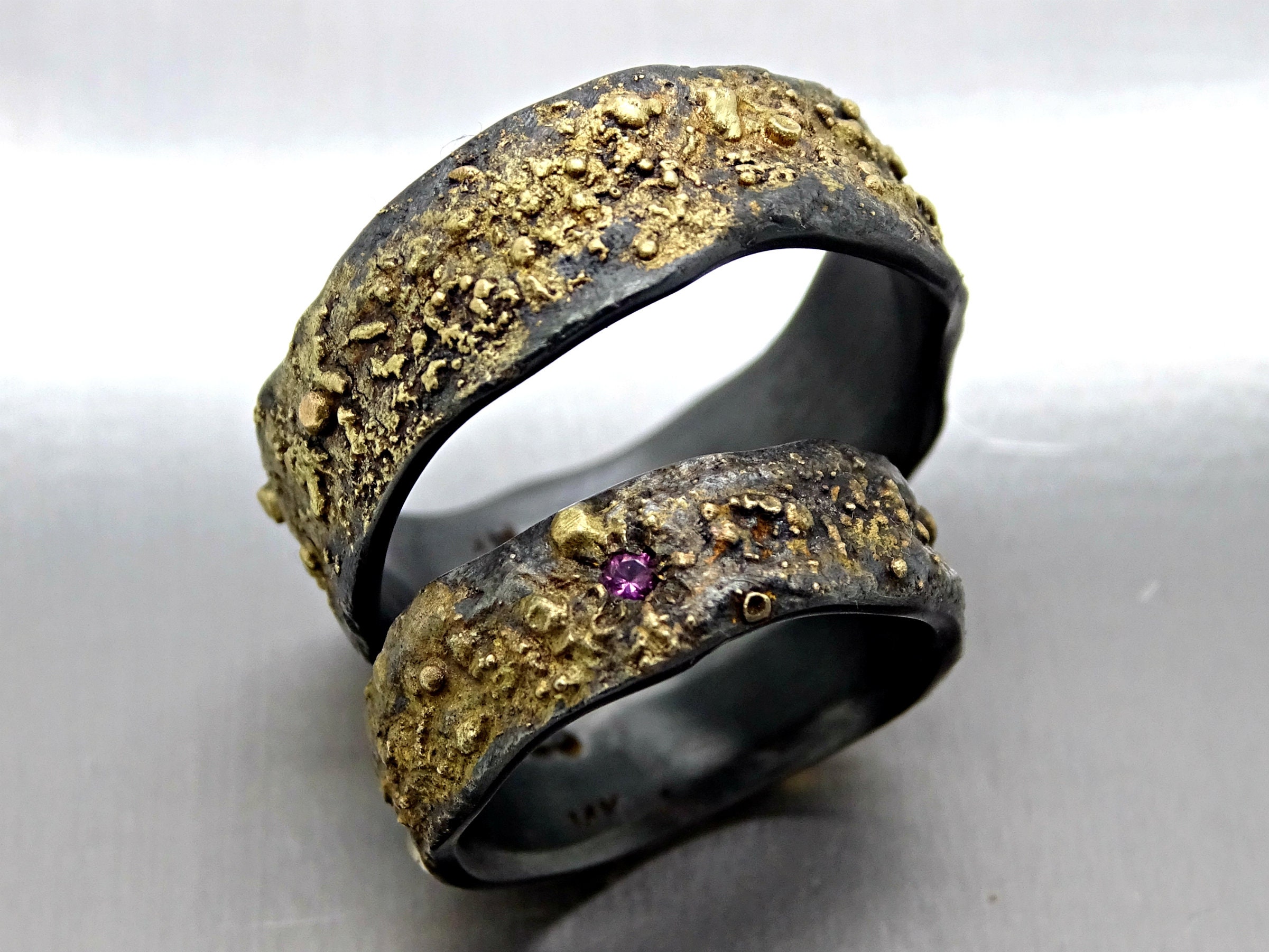 Viking wedding band set matching wedding rings gold silver Etsy