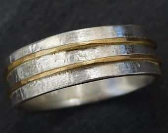 contemporary wedding ring, wabi sabi ring, mens wedding band silver gold, rustic mens ring, viking wedding ring, unique engagement ring