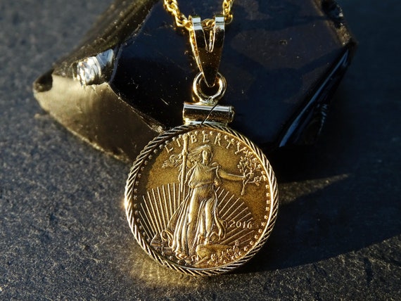 American Gold Eagle Coin Pendant, Liberty Gold Coin Pendant