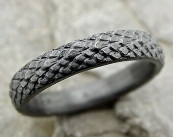 Dragon Scale Ring Silver Feather Ring Black Silver Ring Dragon