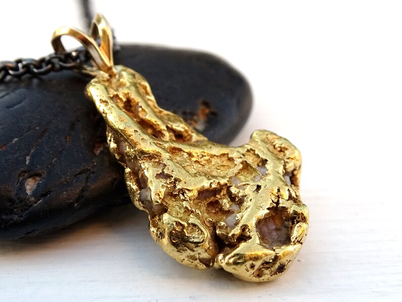 Mens gold nugget pendant chunky gold nugget necklace real Etsy