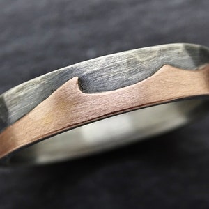 gold silver wave ring, outdoor wedding ring nature, ocean wedding band gold, mixed metal ring band, mens engagement ring, hammered mens ring