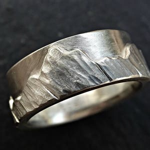 silver mountain range ring, nature wedding ring silver engagement ring, landscape ring, outdoor wedding ring unique, mens mountain ring