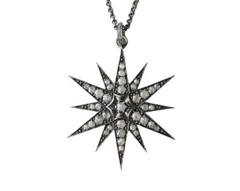 Black Rhodium Sterling Silver Diamond North Star Pendant
