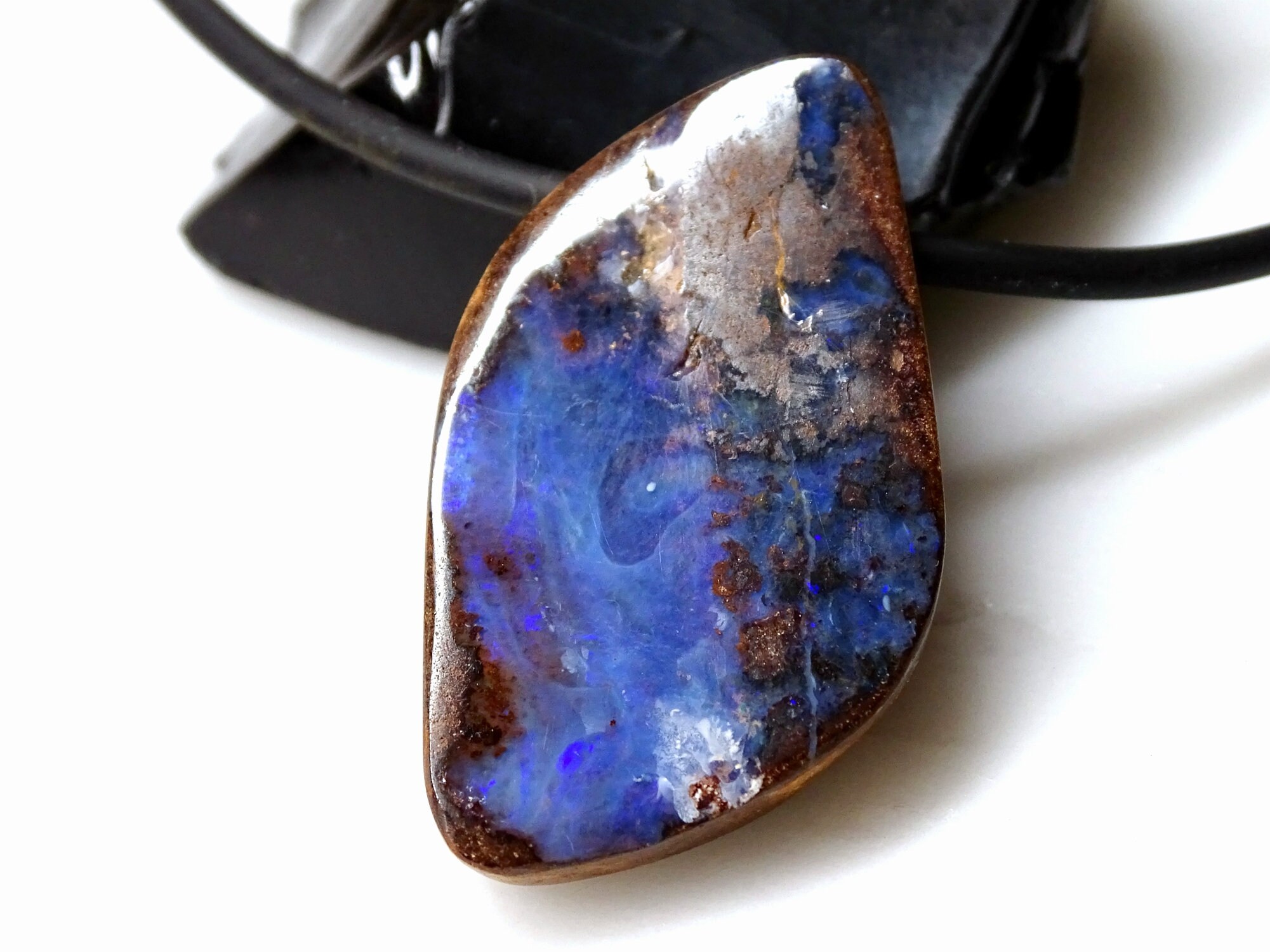 Blue boulder opal pendant mens opal necklace Australian opal Etsy