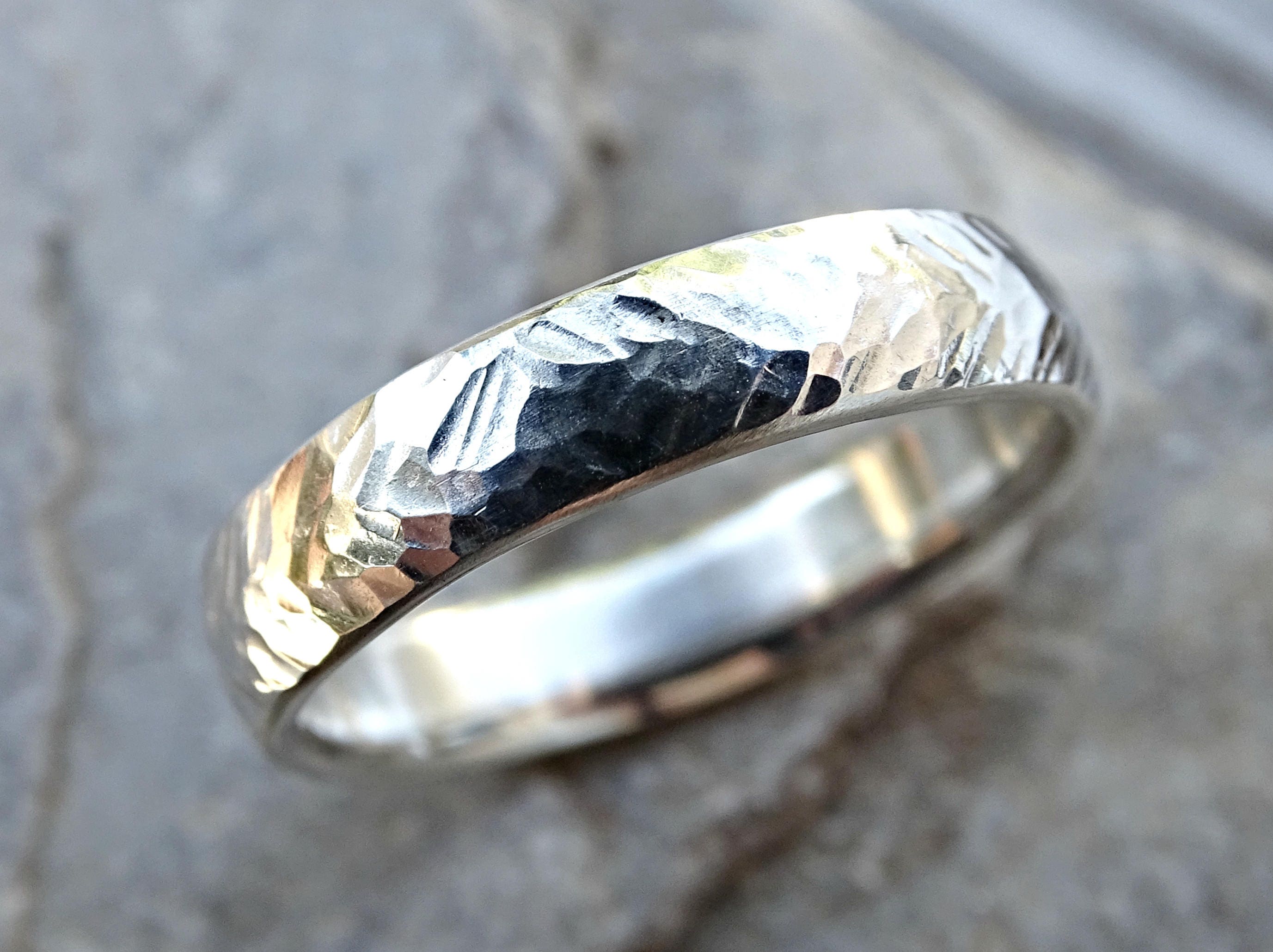 Hammered Silver Band Ring Mens Chunky Silver Ring Hammered