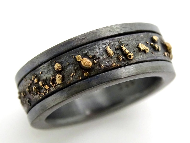 Mens Wedding Band Black Gold Ring Men Viking Wedding Band Etsy