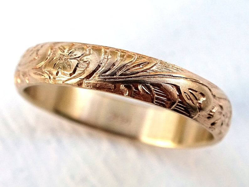 Pagan Wedding Band Women Medieval Wedding Ring Gold Flower Etsy