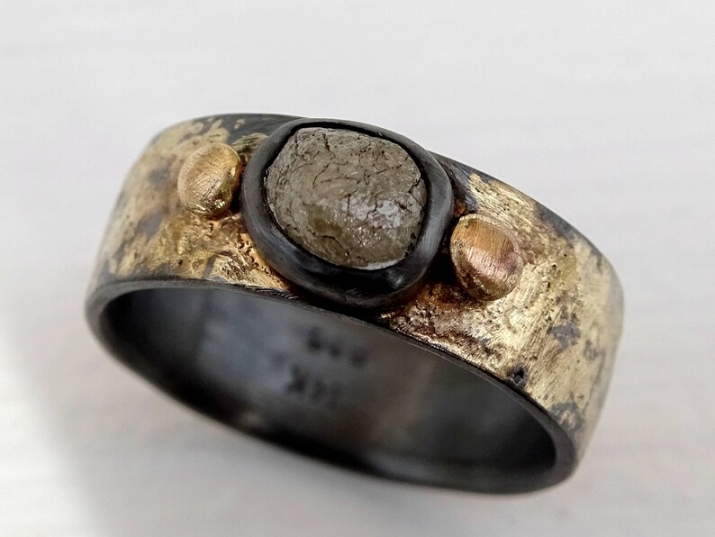 Uncut diamond ring gold nugget ring viking diamond ring | Etsy