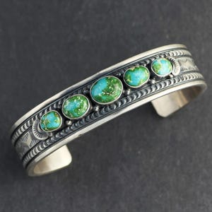 blue green turquoise cuff silver 7 1/2 inch, Navajo cuff bracelet men&#39;s turquoise cuff, silver bracelet for men, anniversary gift