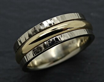 gold wedding band mens wedding ring, white gold ring yellow gold ring, big mens gold ring, tree bark ring gold, anniversary gift for men