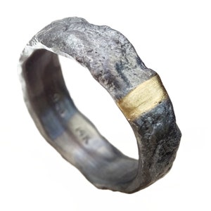 mens wedding band gold, viking engagement ring mens, viking wedding ring gold silver molten ring, woodland wedding ring gift for men image 3