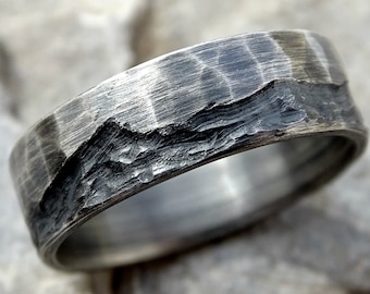 Oxidized Sterling Silver Wave Ring: Handmade Ocean Wedding Band - Etsy