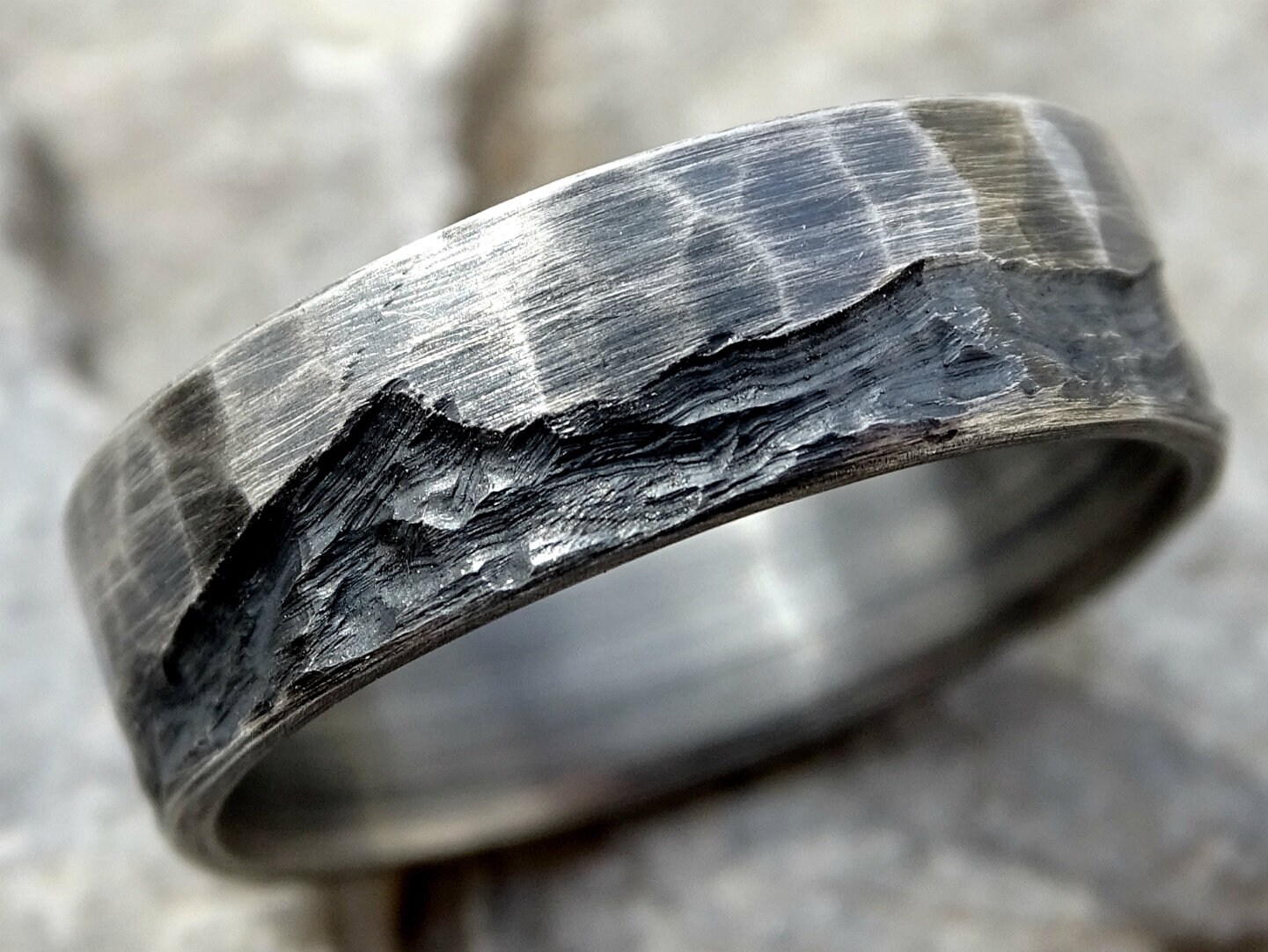 Rustic Wave Ring Silver Boho Wedding Ring Mens Wedding Band