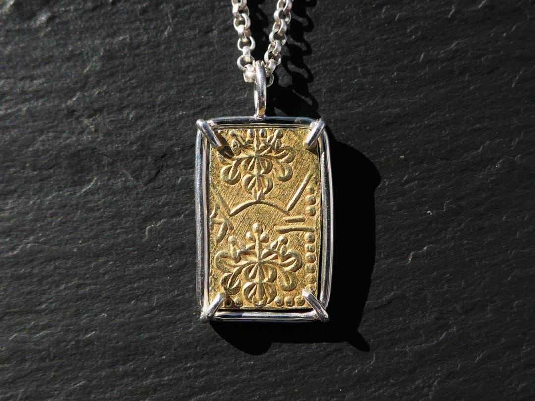 Japanese Nibu-kin Gold Coin Pendant: Meiji Period Sterling Silver ...