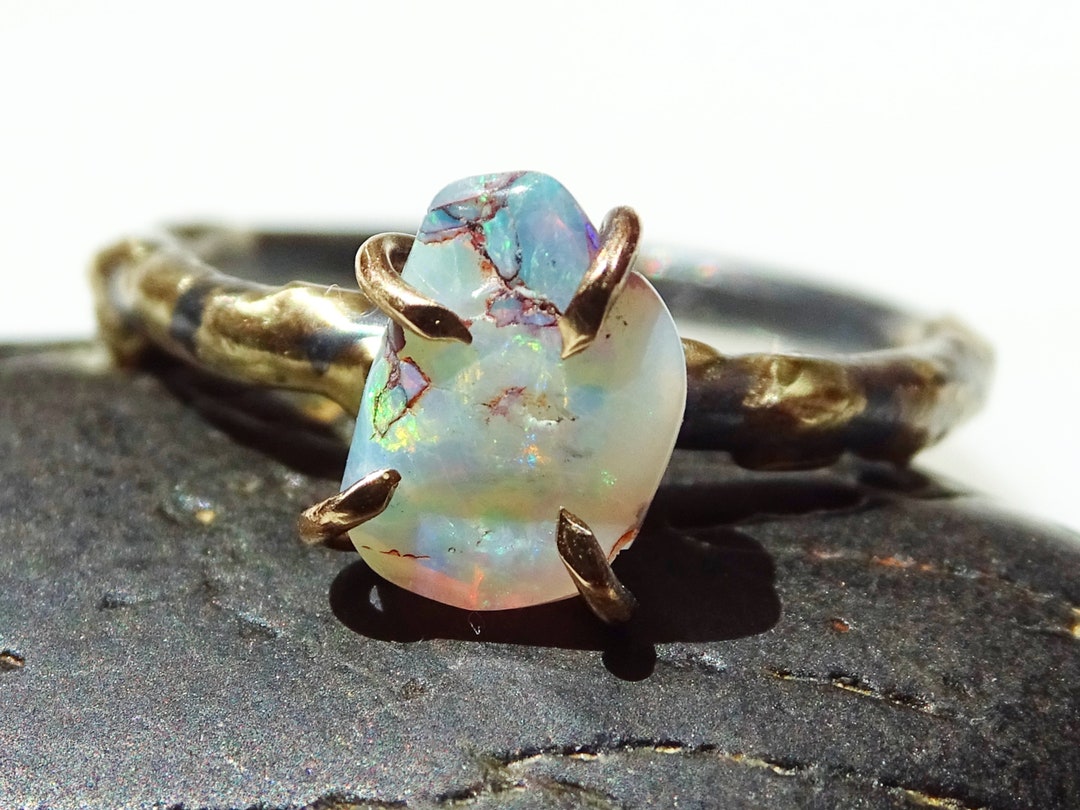 Real Opal Ring Gold Silver Ring Opal Wedding Ring Set Opal - Etsy