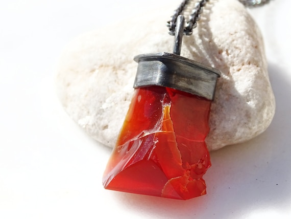 Black Silver Raw Opal Nugget Pendant 