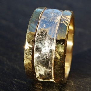 gold silver viking wedding band, bold mens wedding ring, cool mens band, mens engagement ring, molten silver gold ring, anniversary gift