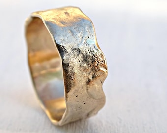 Reticulated 14k Gold Wedding Band: Molten Organic Ring