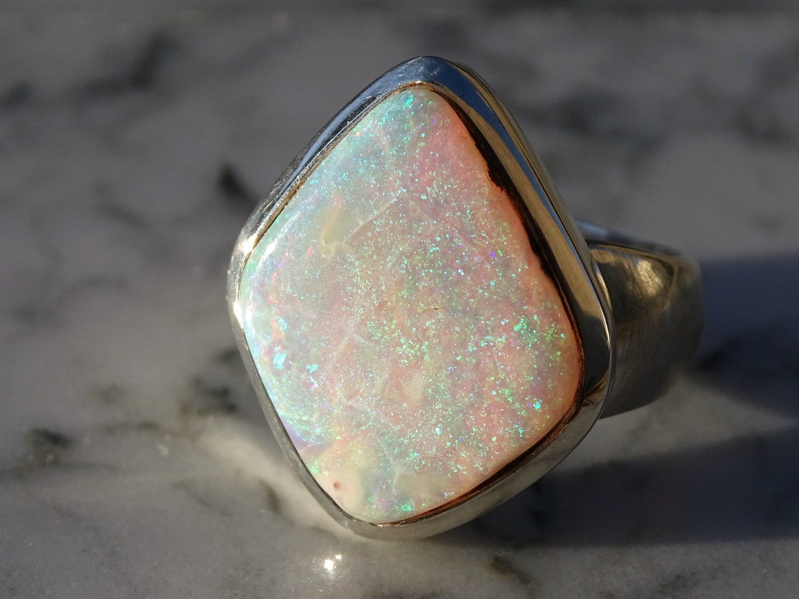 Big opal ring silver big mens opal ring Australian white Etsy