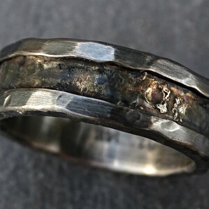 Viking Wedding Ring Black Gold, Mens Wedding Band, Rustic Gold Ring