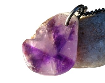 Trapiche Amethyst Anhänger: Große Sterling Silber Kristall Halskette