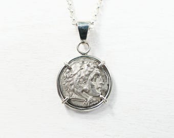 Ancient Greek Coin Necklace: Herakles, Sterling Silver Pendant