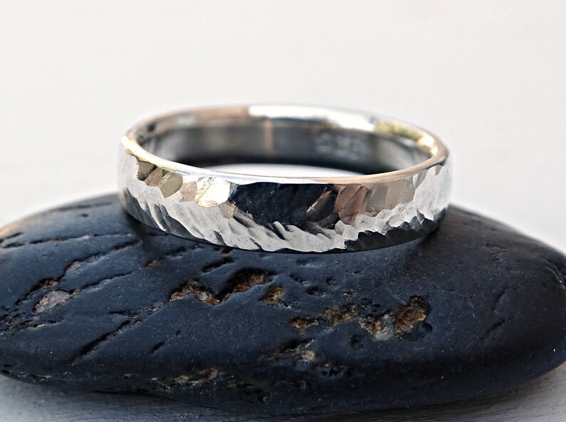 Silver wedding ring men chevron ring silver forged ring | Etsy