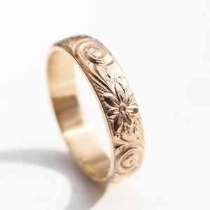 filigree flower ring for women 14k gold eternity ring, nature engagement ring, nature wedding band gold leaves and flower ring