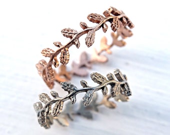 14k Gold Oak Leaf Eternity Ring: Filigree Wedding Band