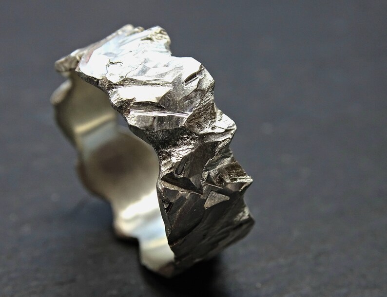chunky mens ring forged viking ring wabi sabi silver glacier ring carved silver mens ring raw rugged wedding band brutalist ring men