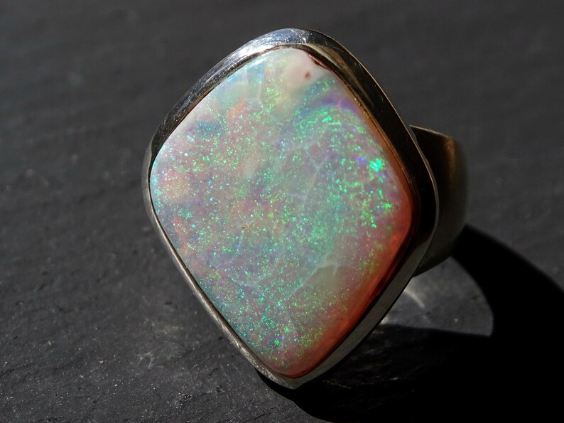 Big Opal Ring Silver Big Mens Opal Ring Australian White Etsy