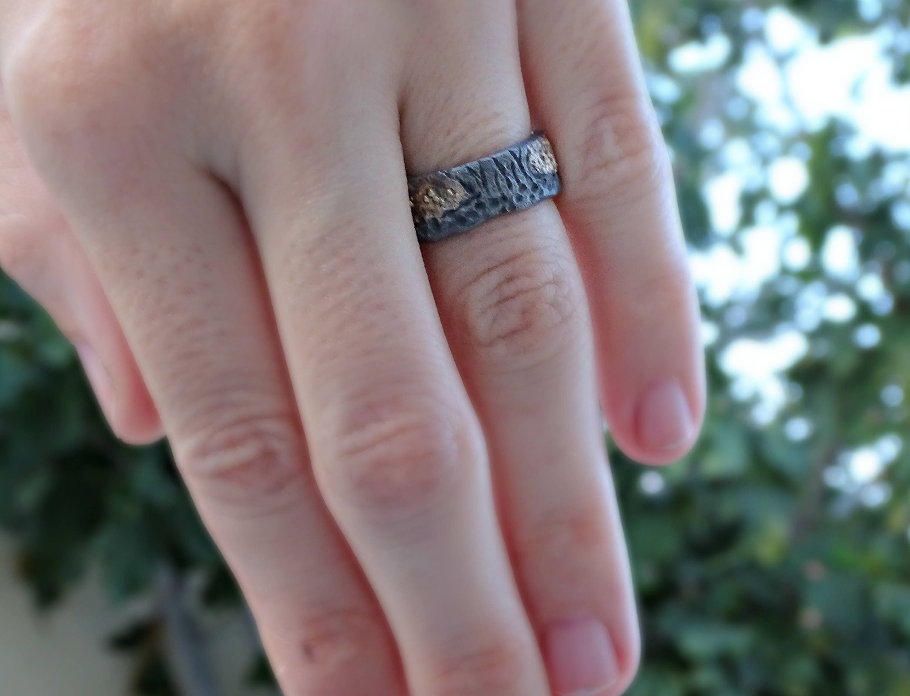 Organic Viking Ring Celtic Wedding Band Tree of Life Band Black