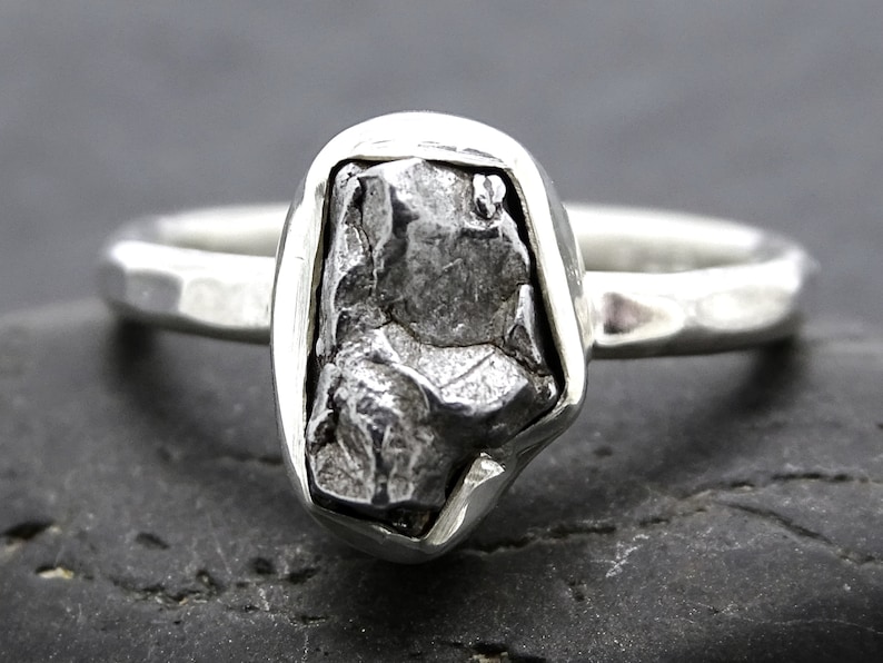 Silver Meteorite Ring Meteorite Engagement Ring Silver Ring | Etsy