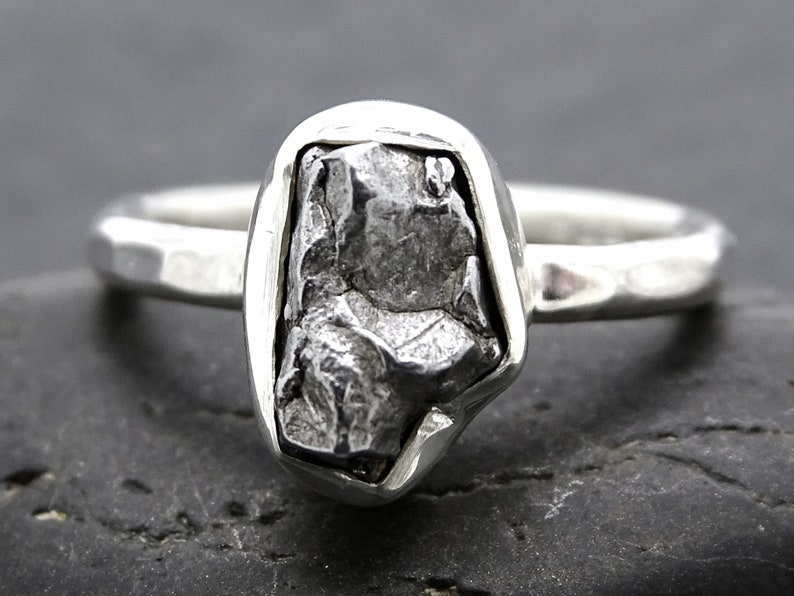 Silver Meteorite Ring Meteorite Engagement Ring Silver Ring Etsy