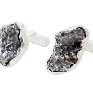 unique meteorite cuff links, silver wedding cufflinks, meteorite cuff links for groom, mismatched cufflinks, unique gift for him, nerd gift