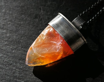 Orange Fire Opal Nugget Pendant: Black Sterling Silver Necklace