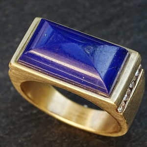 large gold lapis lazuli ring, diamond gold ring, lapis statement ring gold signet ring, engagement ring for men, future heirloom ring