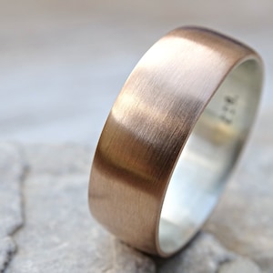 men&#39;s bronze wedding ring with silver liner, domed bronze silver ring, unisex wedding band, bronze anniversary gift