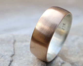 men's bronze wedding ring with silver liner, domed bronze silver ring, unisex wedding band, bronze anniversary gift