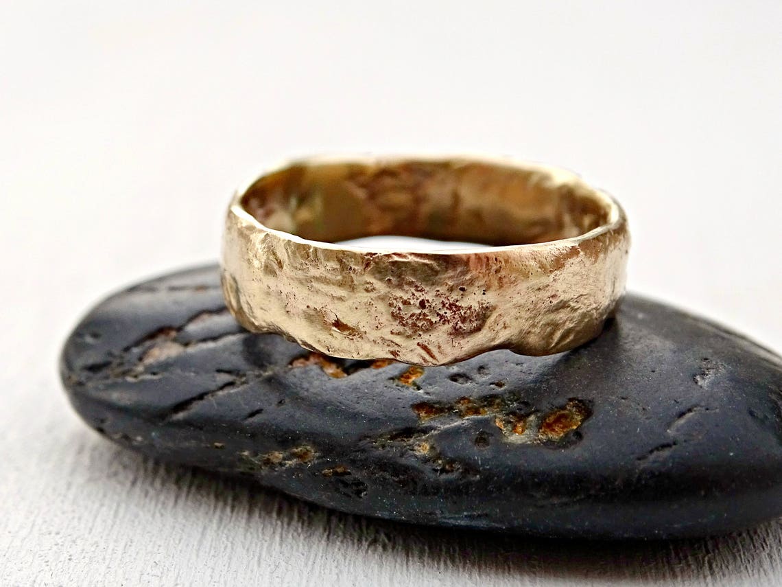 Viking wedding band gold reticulated ring 14k gold wedding | Etsy