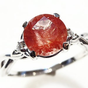 Oregon Sunstone Ring: White Gold Diamond Accent, Schiller Gemstone