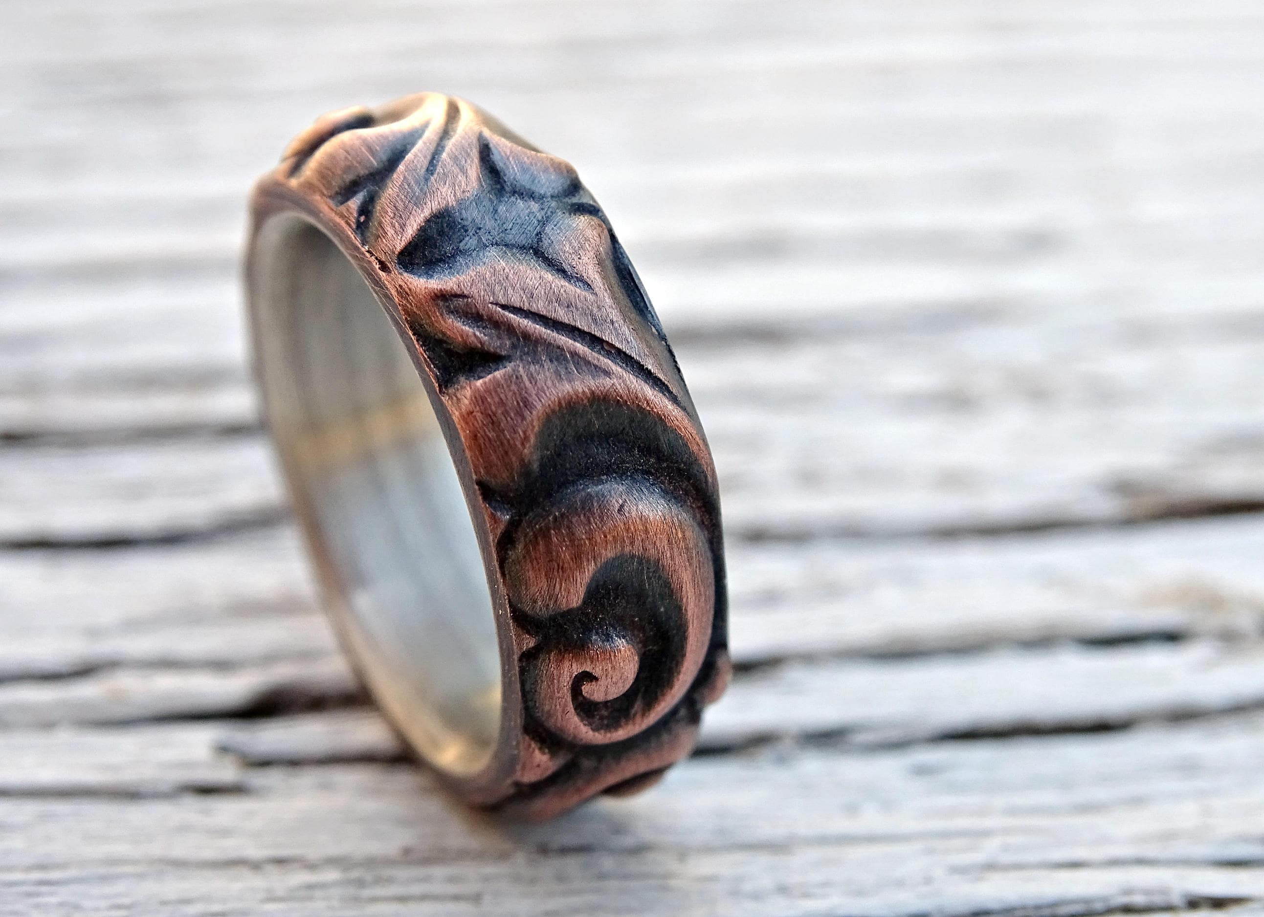 Viking Wedding Ring Copper Leaf Ring Medieval Wedding Band Mens Proposal Ring Textured Copper Ring Leaves Copper Anniversary Gift Ring Etsy